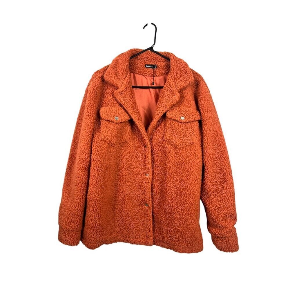 Boohoo Women's Orange Teddy Coat